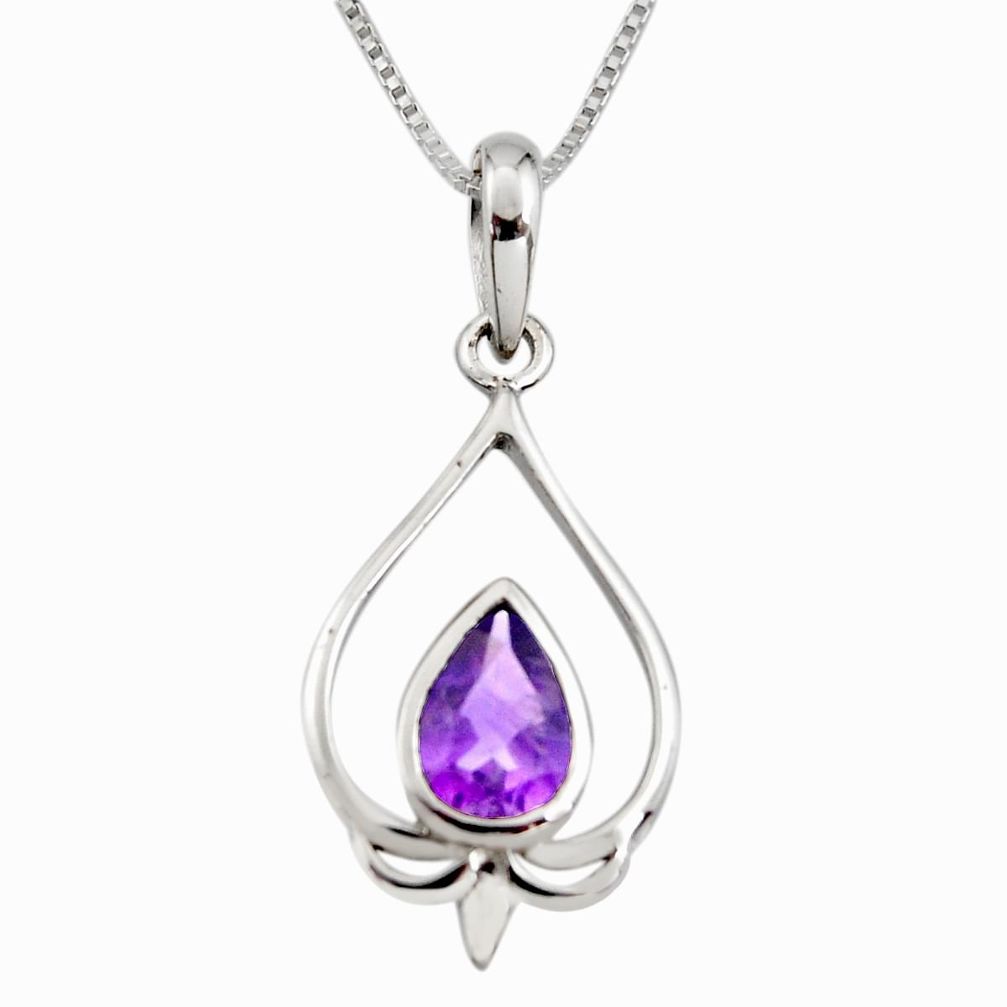 2.41cts natural purple amethyst 925 sterling silver 18' chain pendant r7319