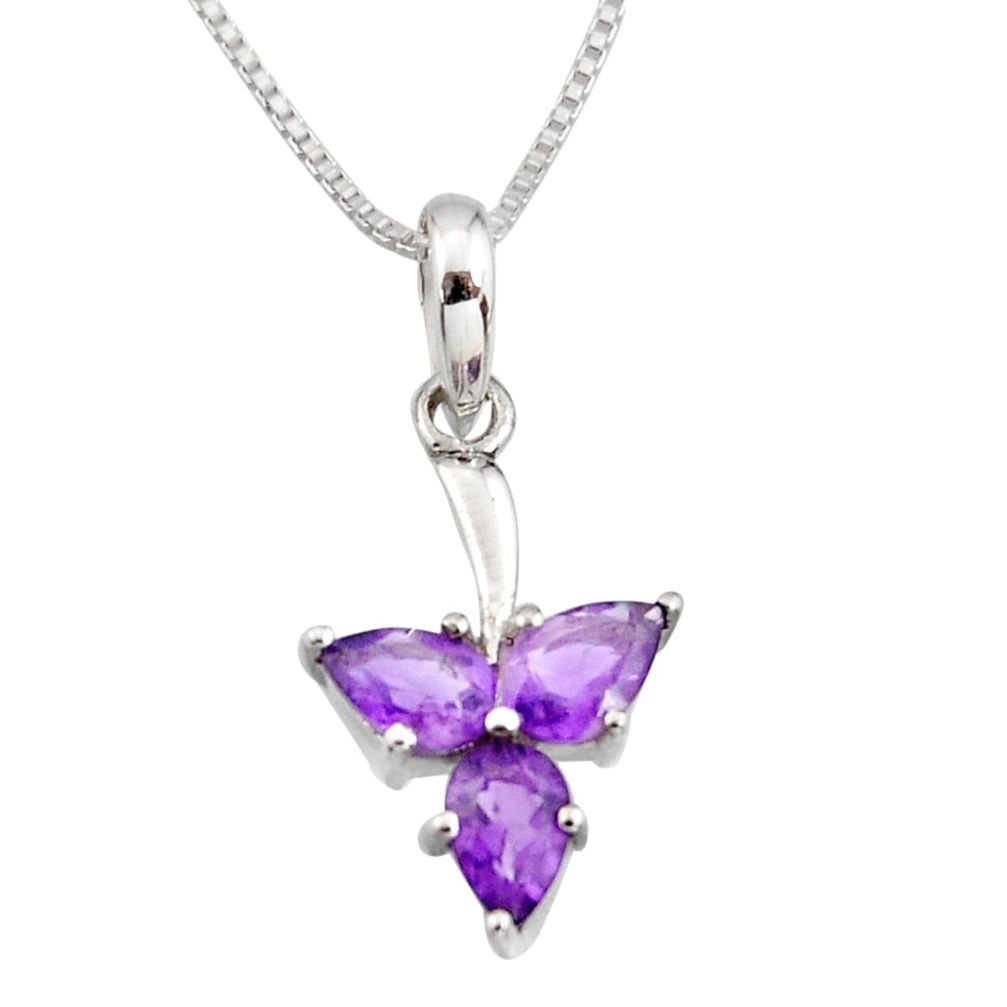 3.42cts natural purple amethyst 925 sterling silver 18' chain pendant r7321