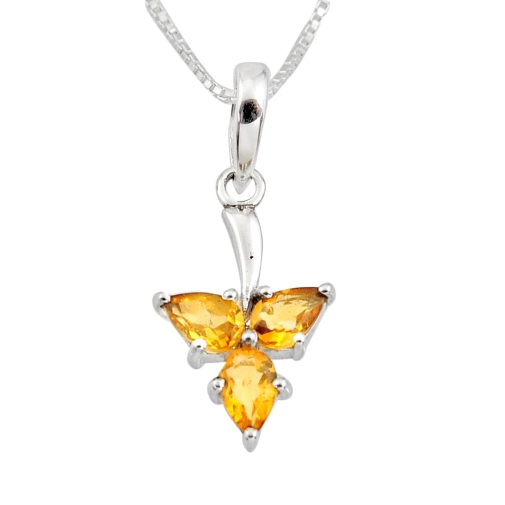 3.66cts natural yellow citrine 925 sterling silver 18' chain pendant r7323