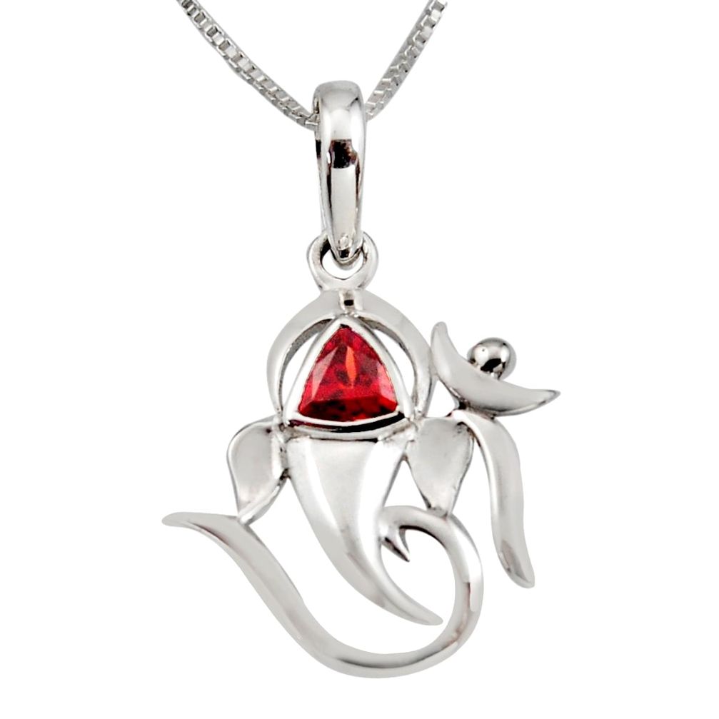 1.01cts natural red garnet 925 silver om symbol 18' chain pendant jewelry r7335
