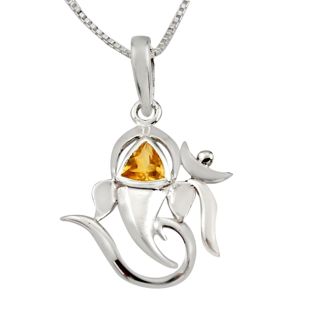 0.97cts natural yellow citrine 925 silver om symbol 18' chain pendant r7336