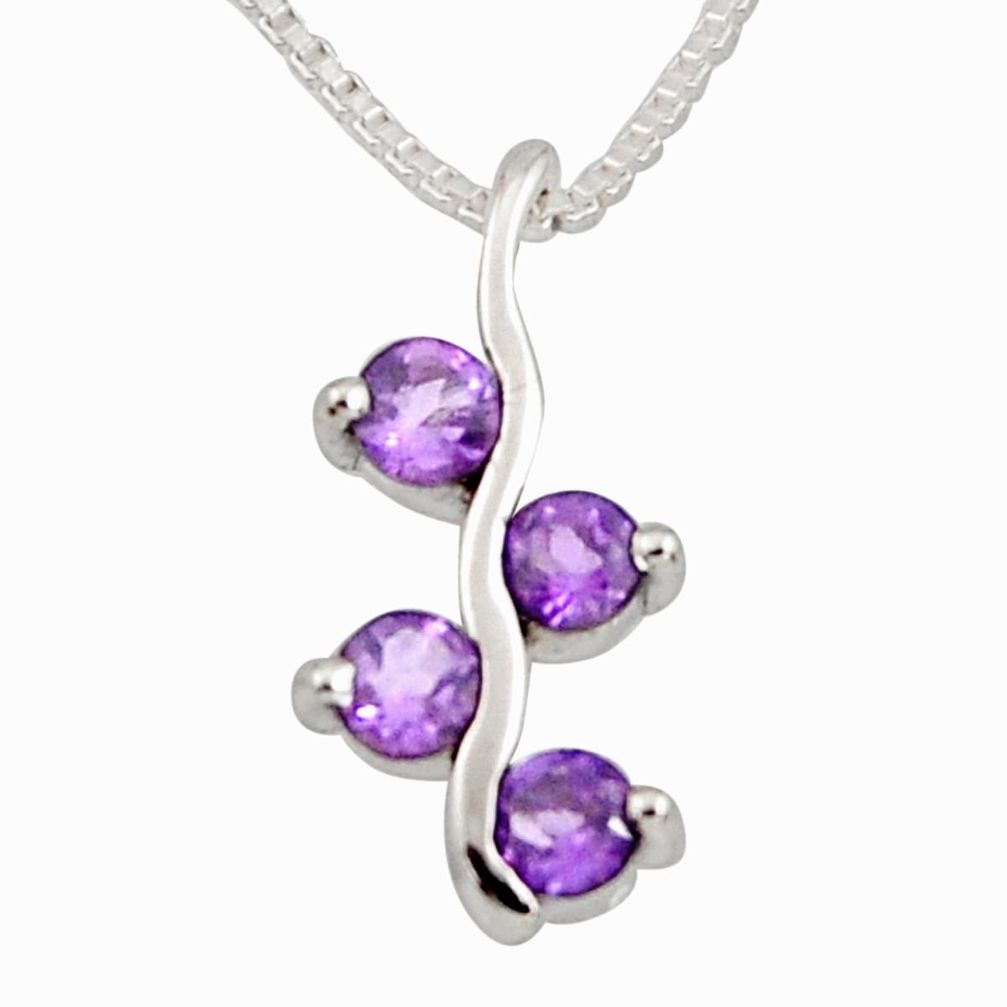 1.21cts natural purple amethyst 925 sterling silver 18' chain pendant r7341