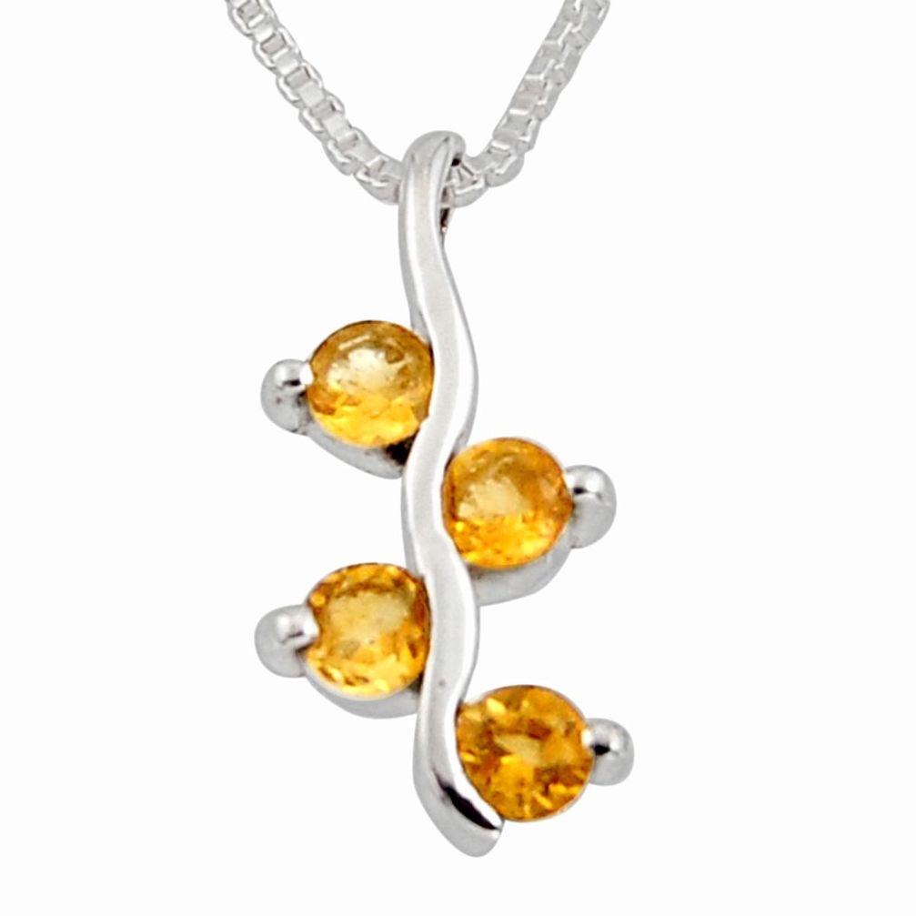 1.16cts natural yellow citrine 925 sterling silver 18' chain pendant r7343