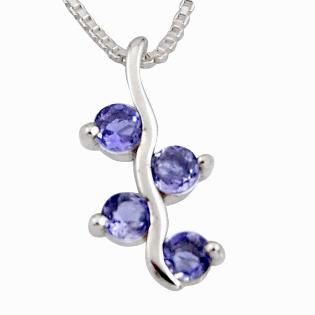 925 sterling silver 1.20cts natural blue iolite 18' chain pendant jewelry r7347