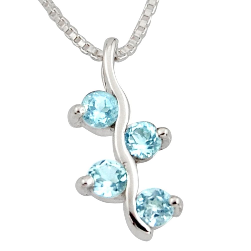 1.21cts natural blue topaz 925 sterling silver 18' chain pendant jewelry r7354