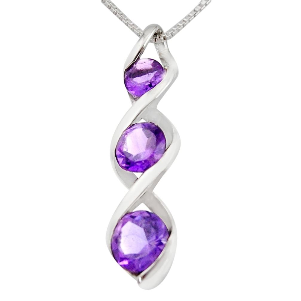 4.42cts natural purple amethyst 925 sterling silver 18' chain pendant r7361