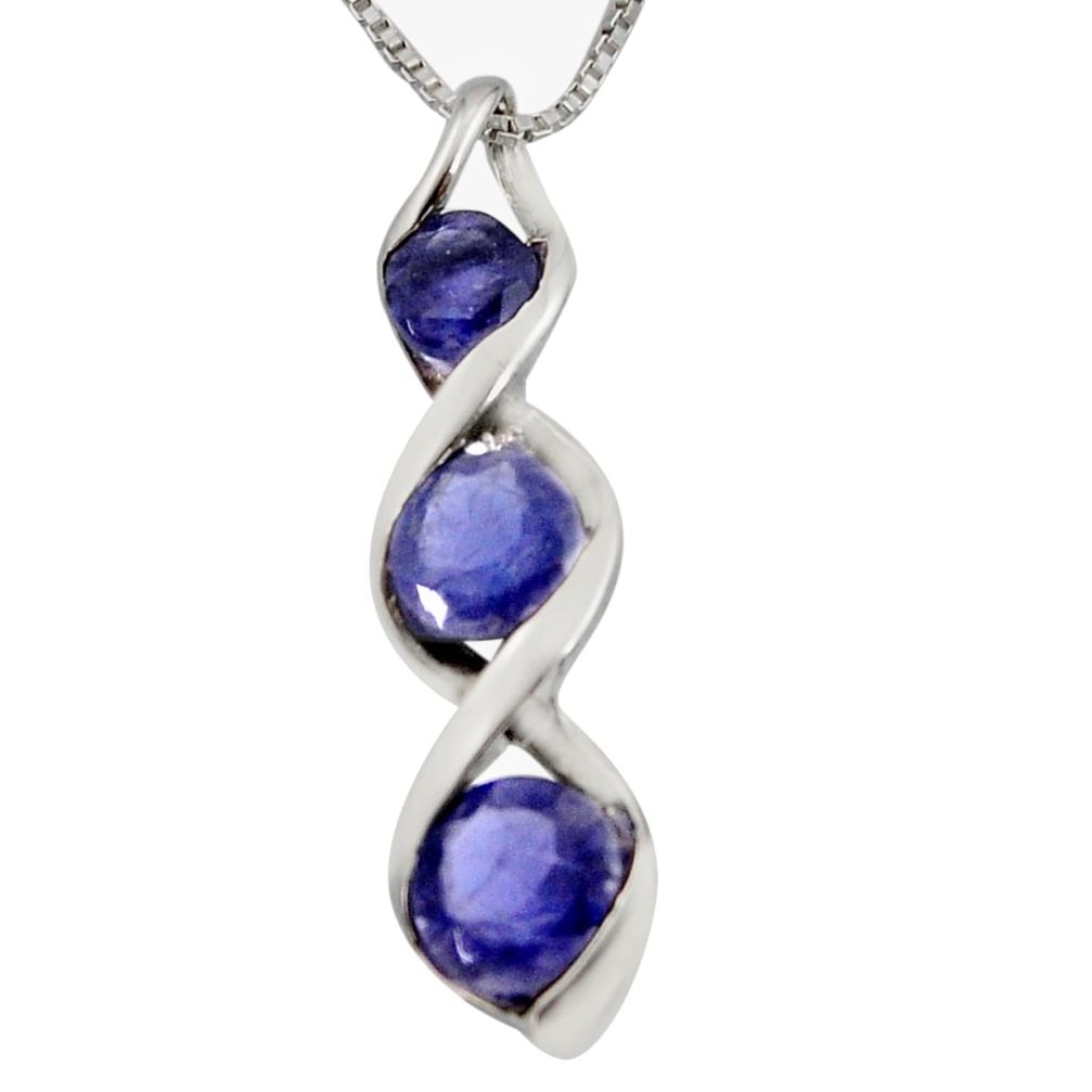 4.43cts natural blue iolite 925 sterling silver 18' chain pendant jewelry r7368
