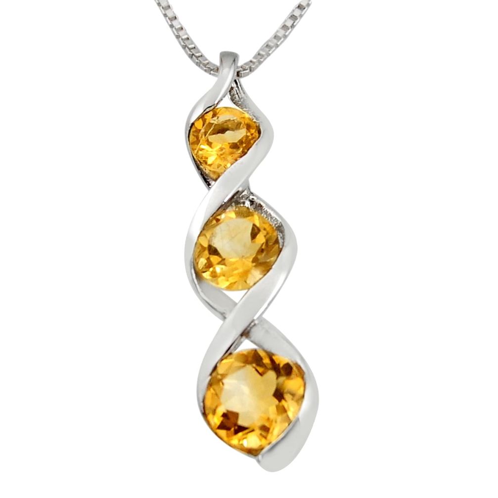 4.42cts natural yellow citrine 925 sterling silver 18' chain pendant r7371