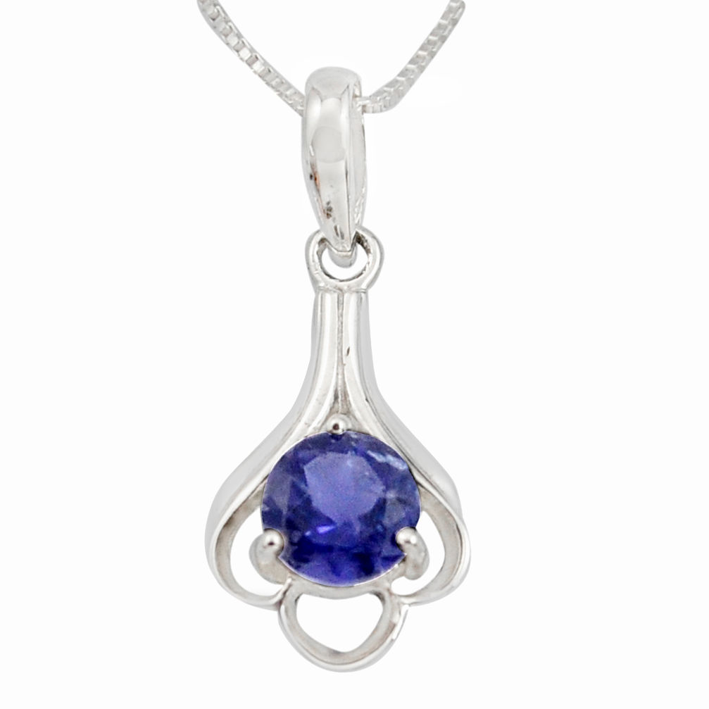 925 sterling silver 2.44cts natural blue iolite 18' chain pendant jewelry r7380