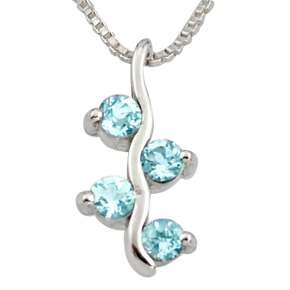 1.20cts natural blue topaz 925 sterling silver 18' chain pendant jewelry r7399