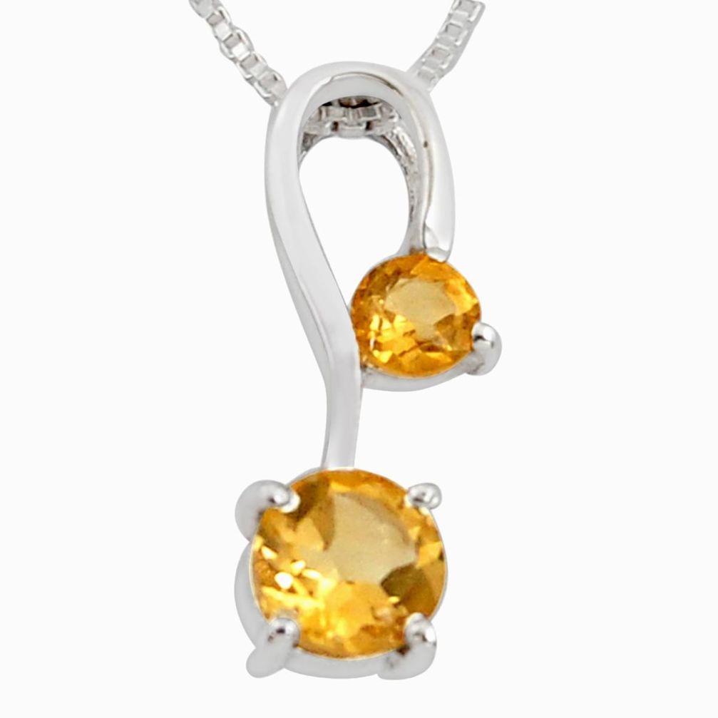 1.96cts natural yellow citrine 925 sterling silver 18' chain pendant r7400