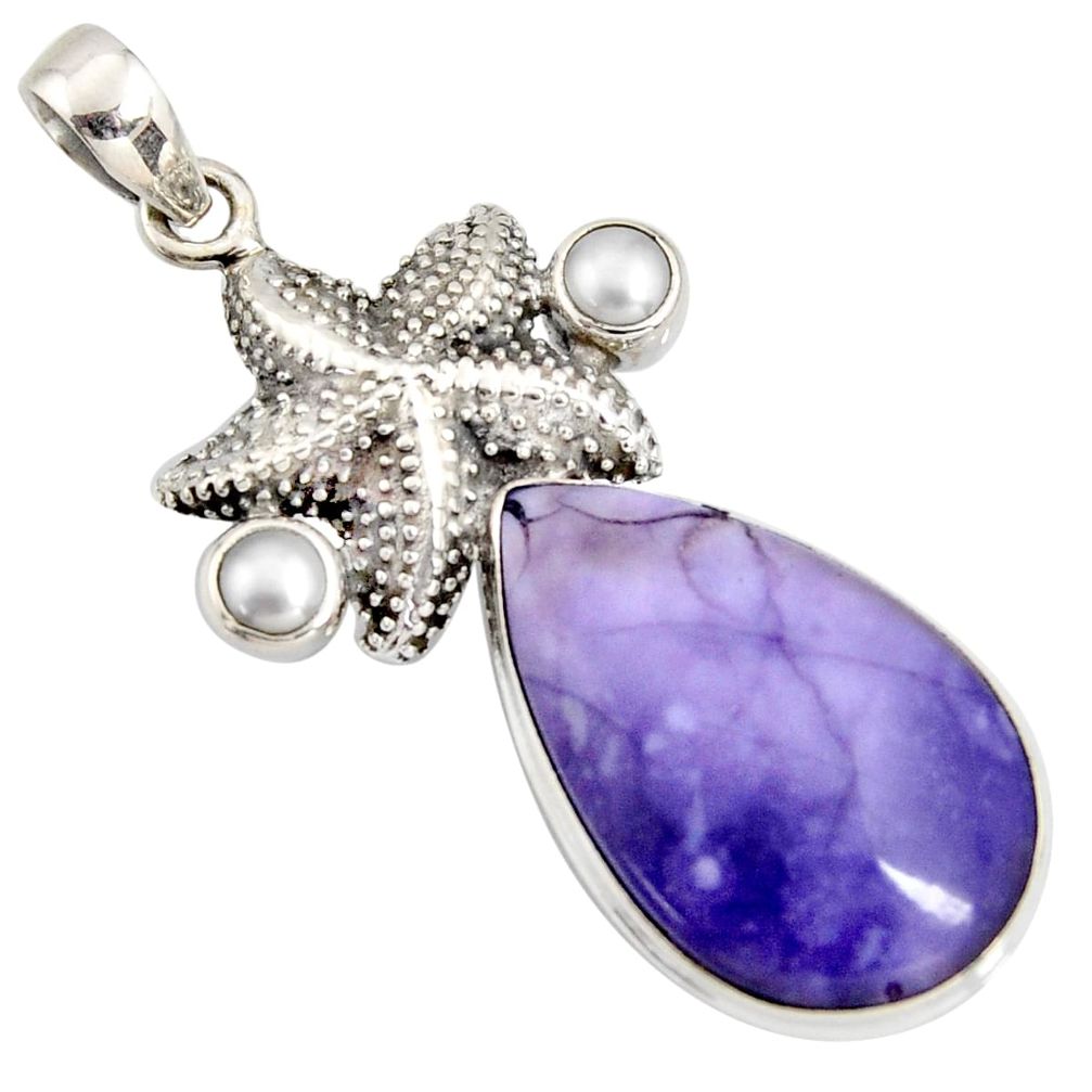 22.23cts natural purple tiffany stone pearl 925 silver star fish pendant r7901