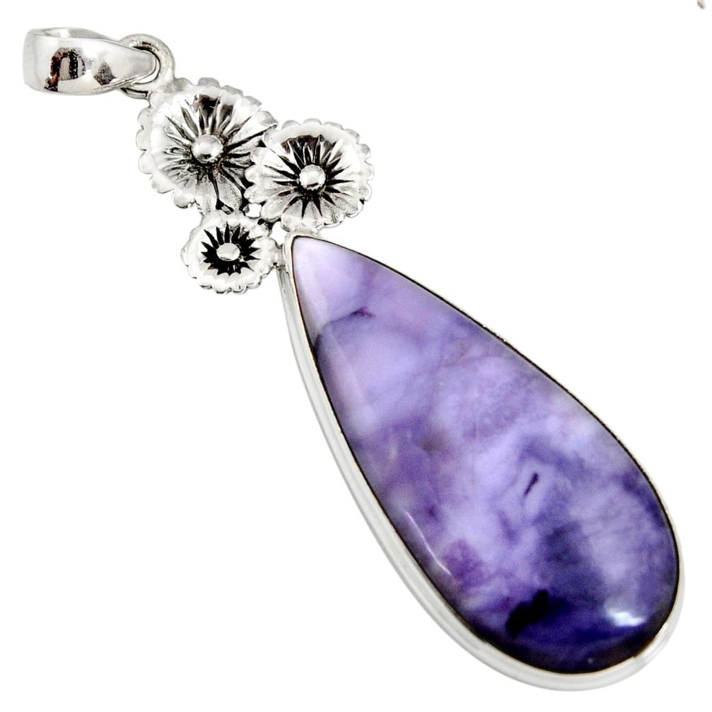 22.02cts natural purple tiffany stone 925 sterling silver flower pendant r7916