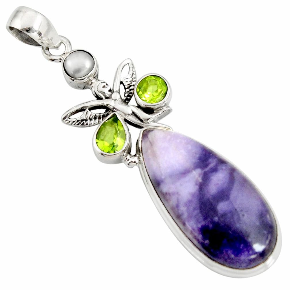 22.59cts natural purple tiffany stone 925 silver angel wings fairy pendant r7920