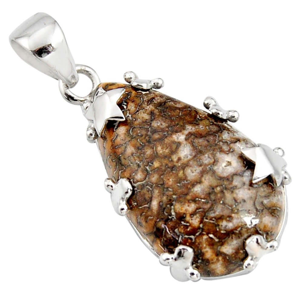 20.51cts natural brown dinosaur bone fossilized 925 silver pendant r7941