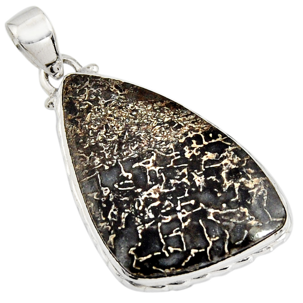 925 silver 20.51cts natural brown dinosaur bone fossilized pendant r7973