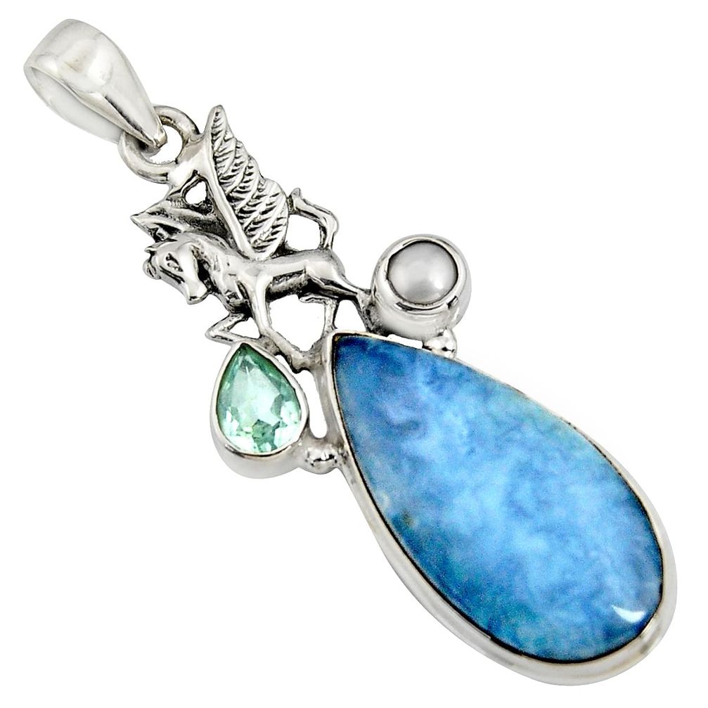 925 silver 16.94cts natural blue owyhee opal topaz unicorn pendant jewelry r7984