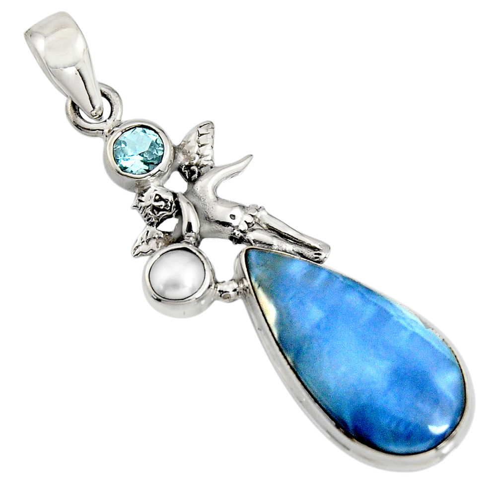 925 silver 14.40cts natural blue owyhee opal angel wings fairy pendant r7988