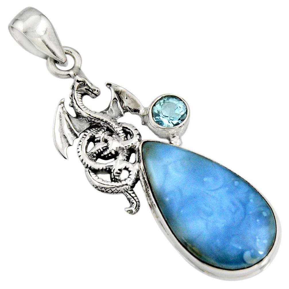 15.16cts natural blue owyhee opal topaz 925 sterling silver dragon pendant r7996