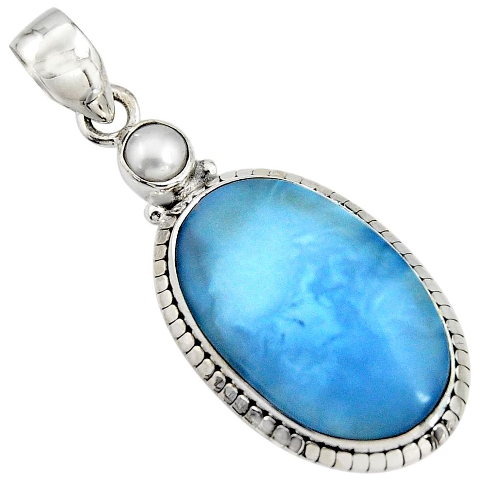 925 sterling silver 15.96cts natural blue owyhee opal white pearl pendant r7998