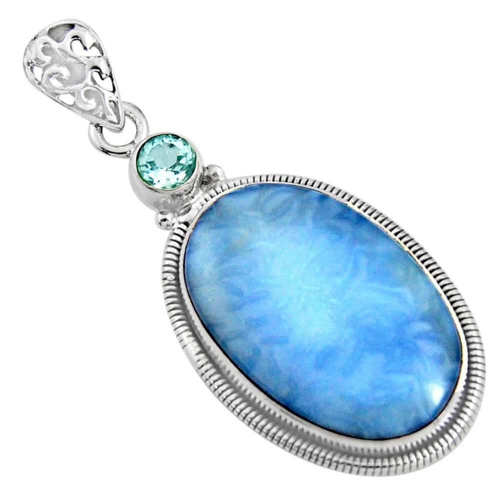 17.22cts natural blue owyhee opal topaz 925 sterling silver pendant r8011