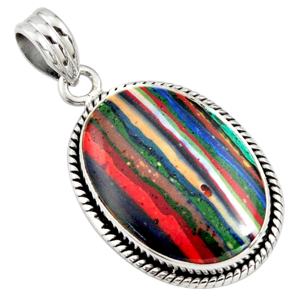 13.70cts natural multi color rainbow calsilica 925 sterling silver pendant r8029