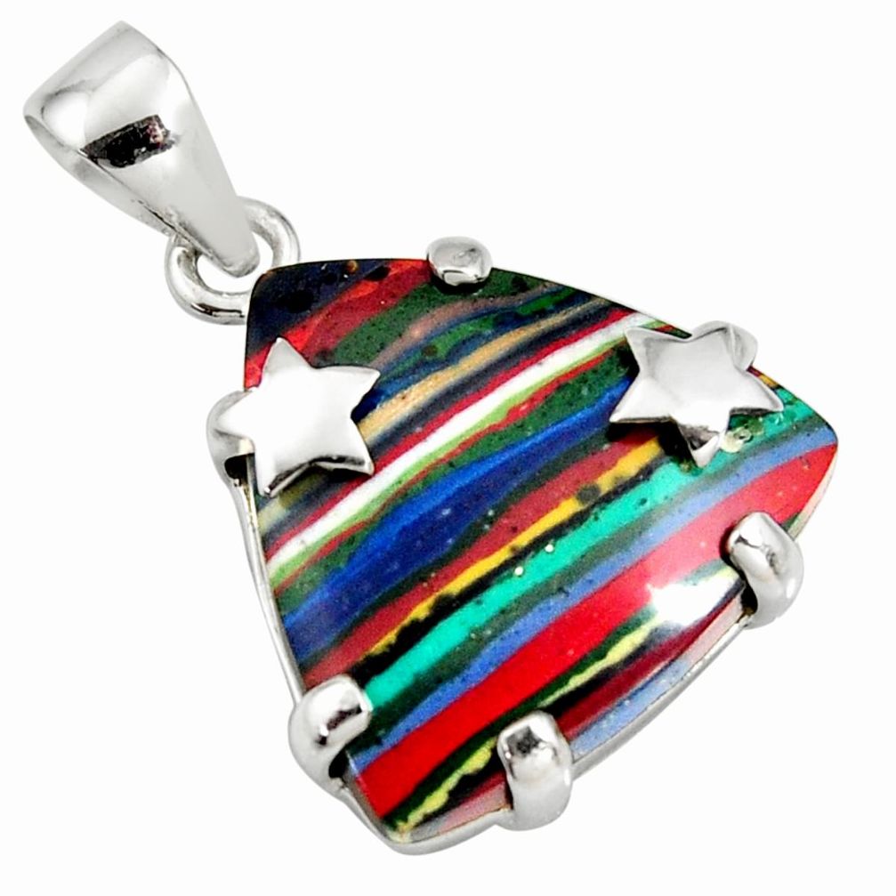 14.25cts natural multi color rainbow calsilica 925 sterling silver pendant r8034