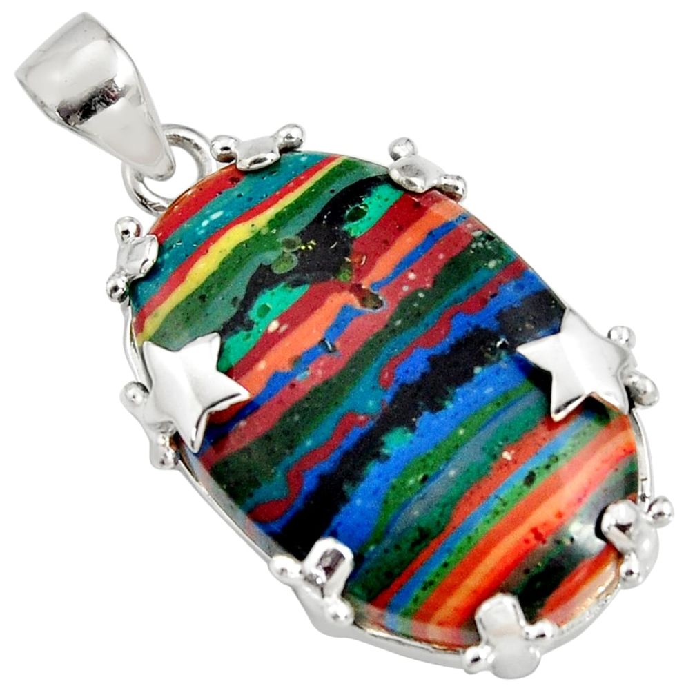 925 sterling silver 23.95cts natural multi color rainbow calsilica pendant r8035