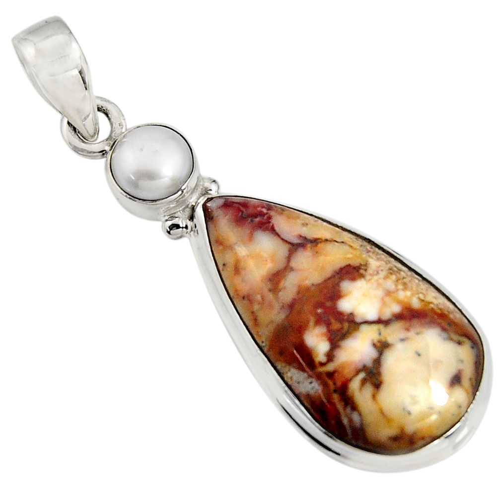 15.53cts natural bronze wild horse magnesite pearl 925 silver pendant r8054