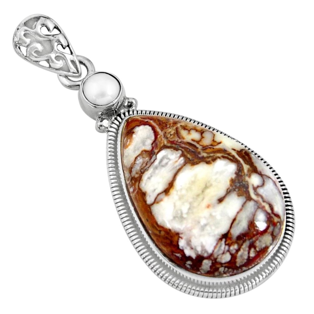 22.90cts natural bronze wild horse magnesite pearl 925 silver pendant r8062