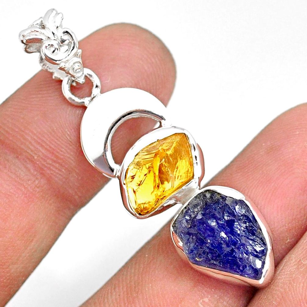 925 silver 10.81cts natural blue tanzanite raw citrine rough pendant r80809