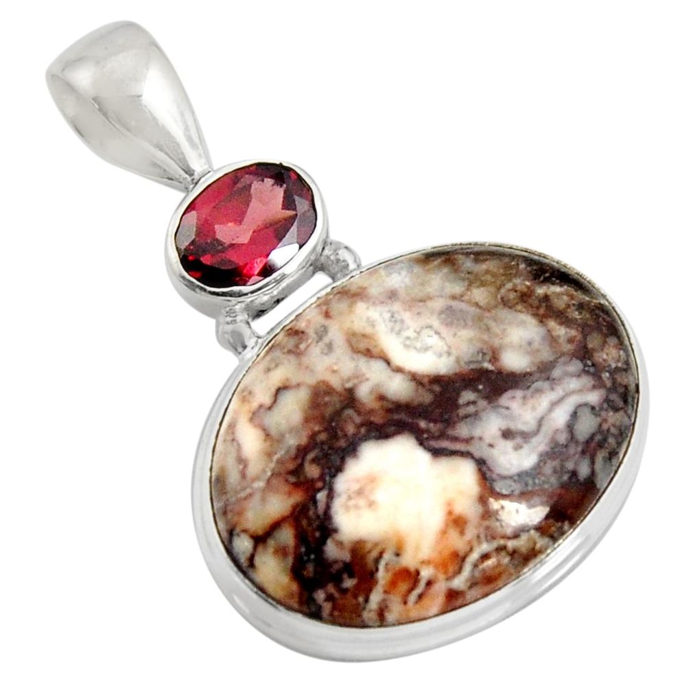 925 silver 18.15cts natural bronze wild horse magnesite red garnet pendant r8097