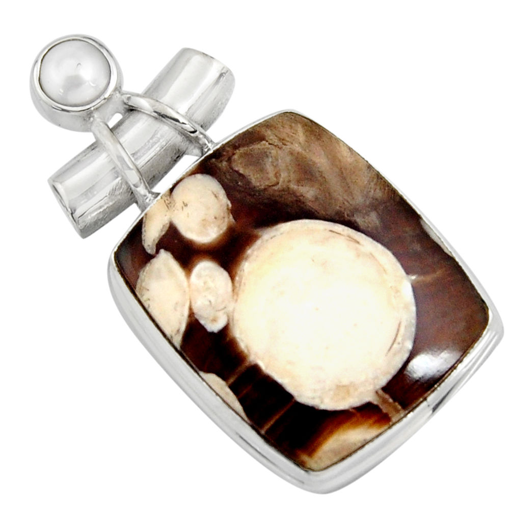16.20cts natural brown peanut petrified wood fossil 925 silver pendant r8107