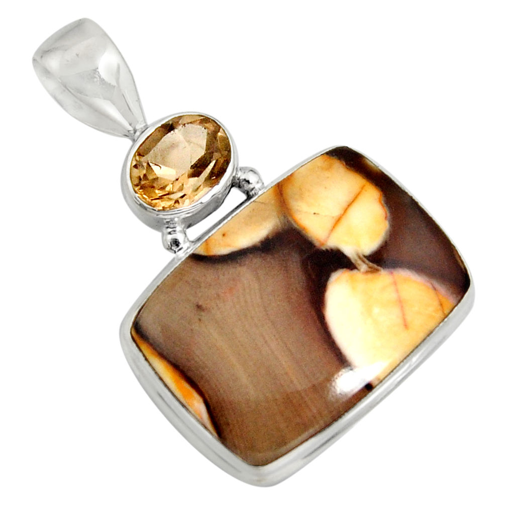 16.20cts natural brown peanut petrified wood fossil 925 silver pendant r8109
