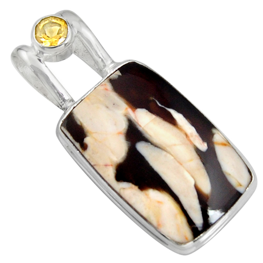 16.73cts natural brown peanut petrified wood fossil 925 silver pendant r8111