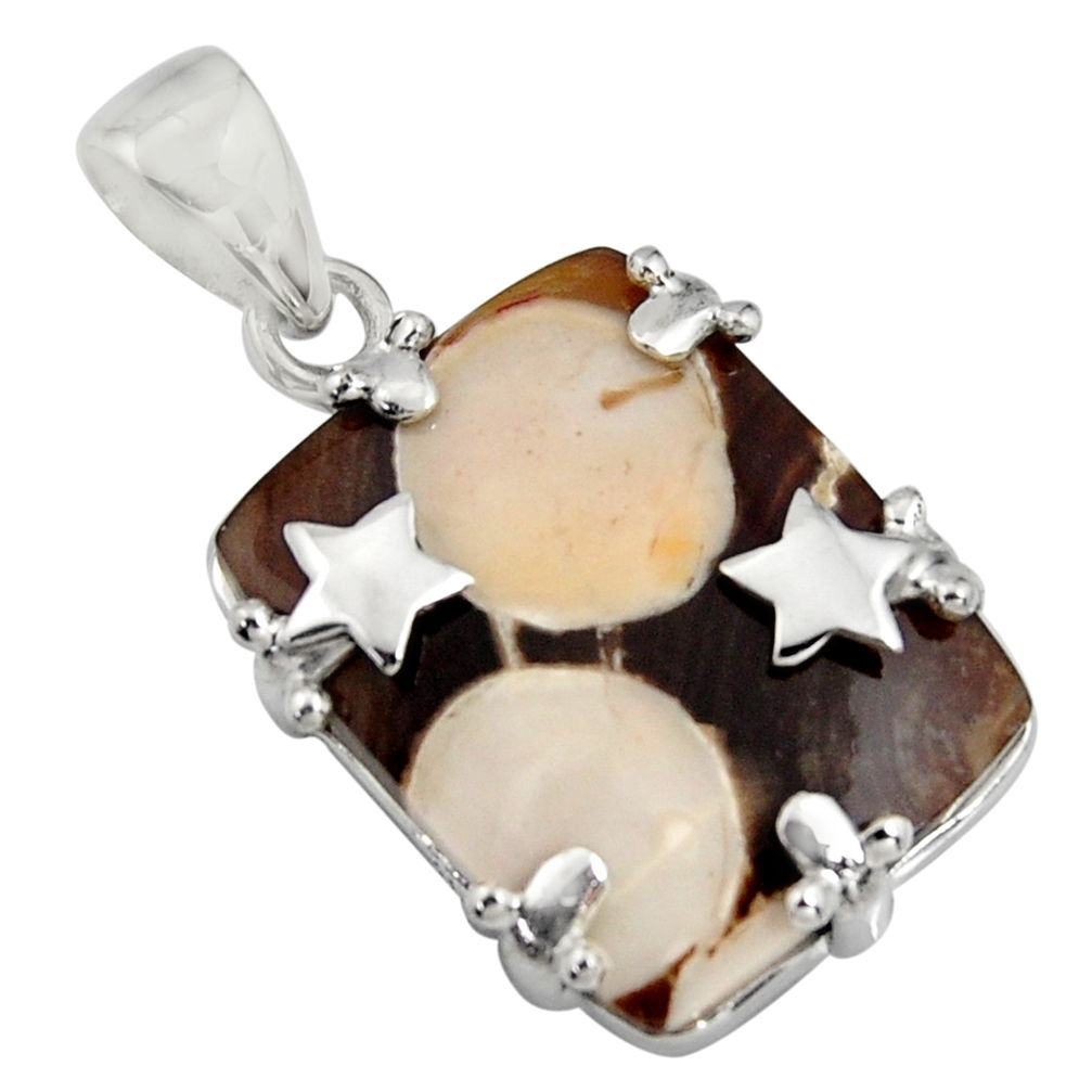 16.82cts natural brown peanut petrified wood fossil 925 silver pendant r8113