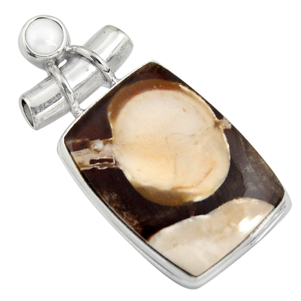 19.23cts natural brown peanut petrified wood fossil 925 silver pendant r8115