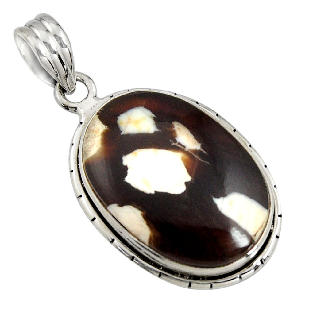 925 silver 16.18cts natural brown peanut petrified wood fossil pendant r8119