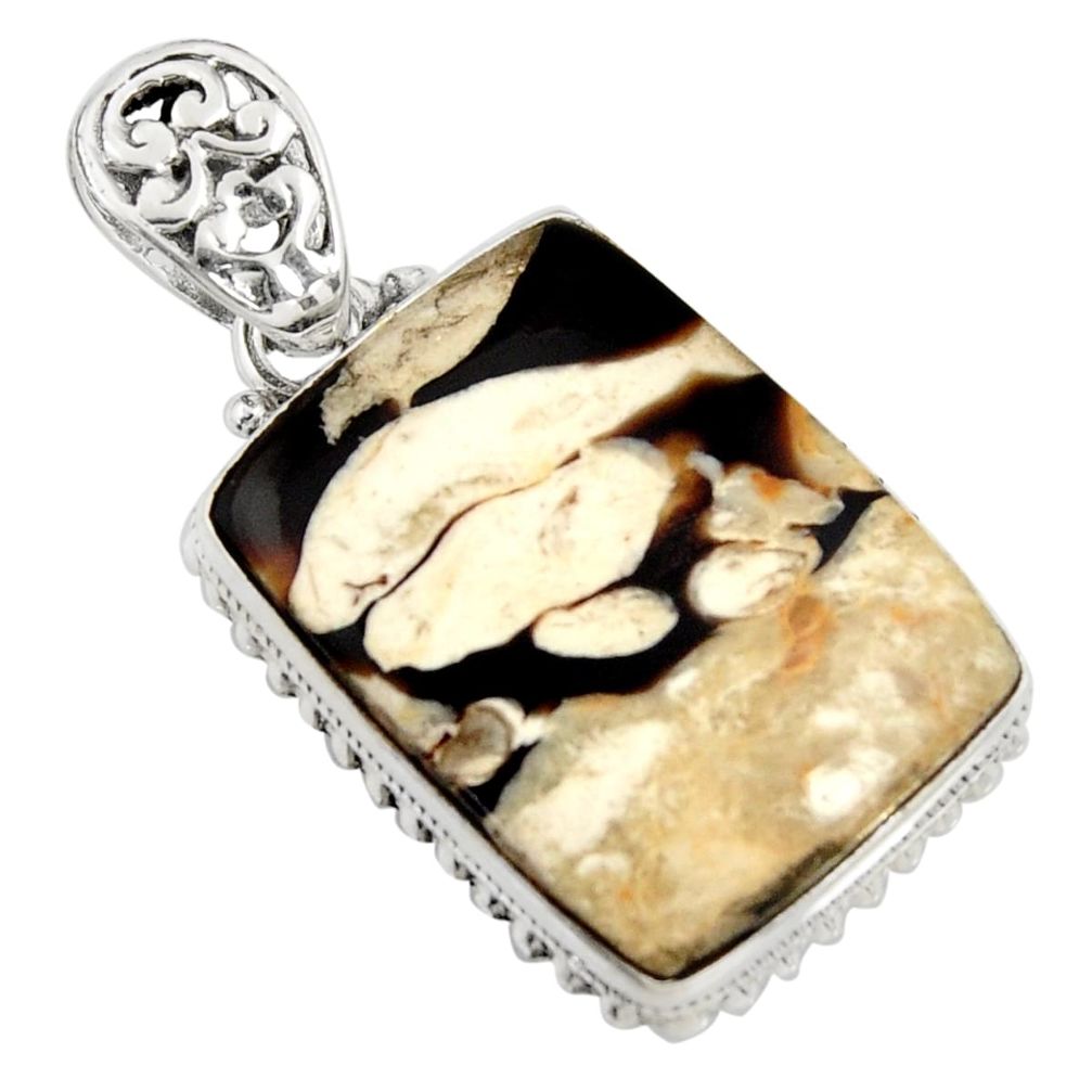 25.93cts natural brown peanut petrified wood fossil 925 silver pendant r8120