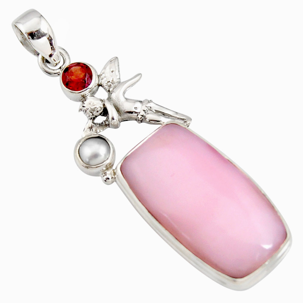 925 silver 19.72cts natural pink opal red garnet angel wings fairy pendant r8124