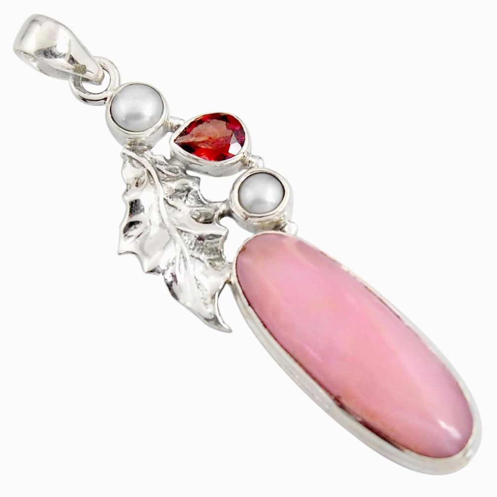 19.27cts natural pink opal garnet 925 sterling silver deltoid leaf pendant r8125