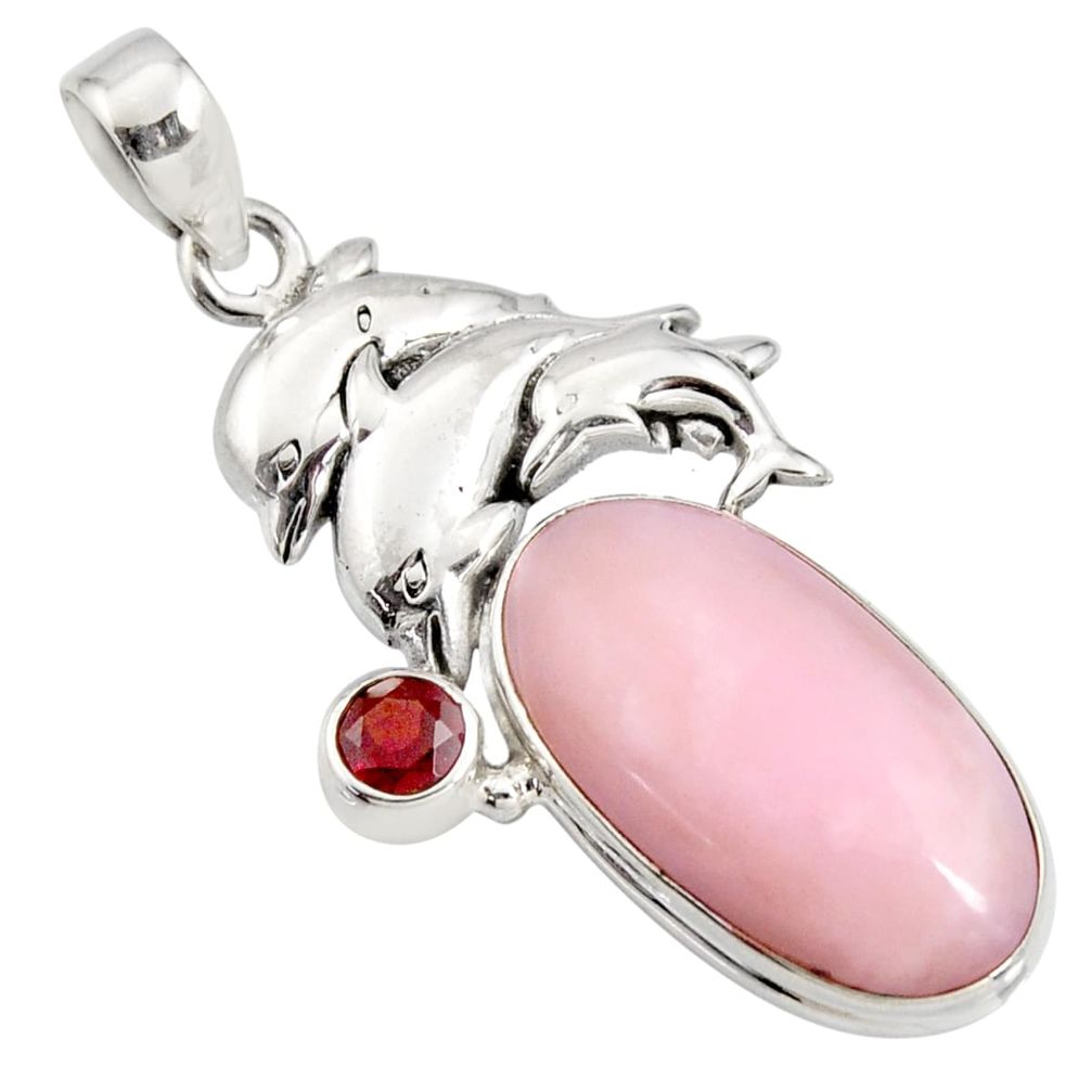 24.10cts natural pink opal garnet 925 sterling silver dolphin pendant r8129