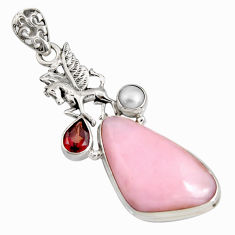Clearance Sale- 17.42cts natural pink opal garnet pearl 925 silver unicorn pendant r8132