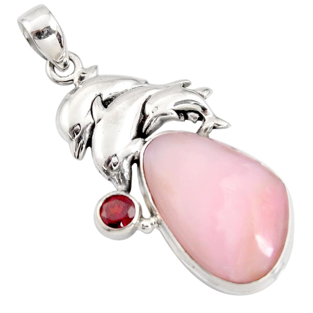 23.60cts natural pink opal garnet 925 sterling silver dolphin pendant r8133