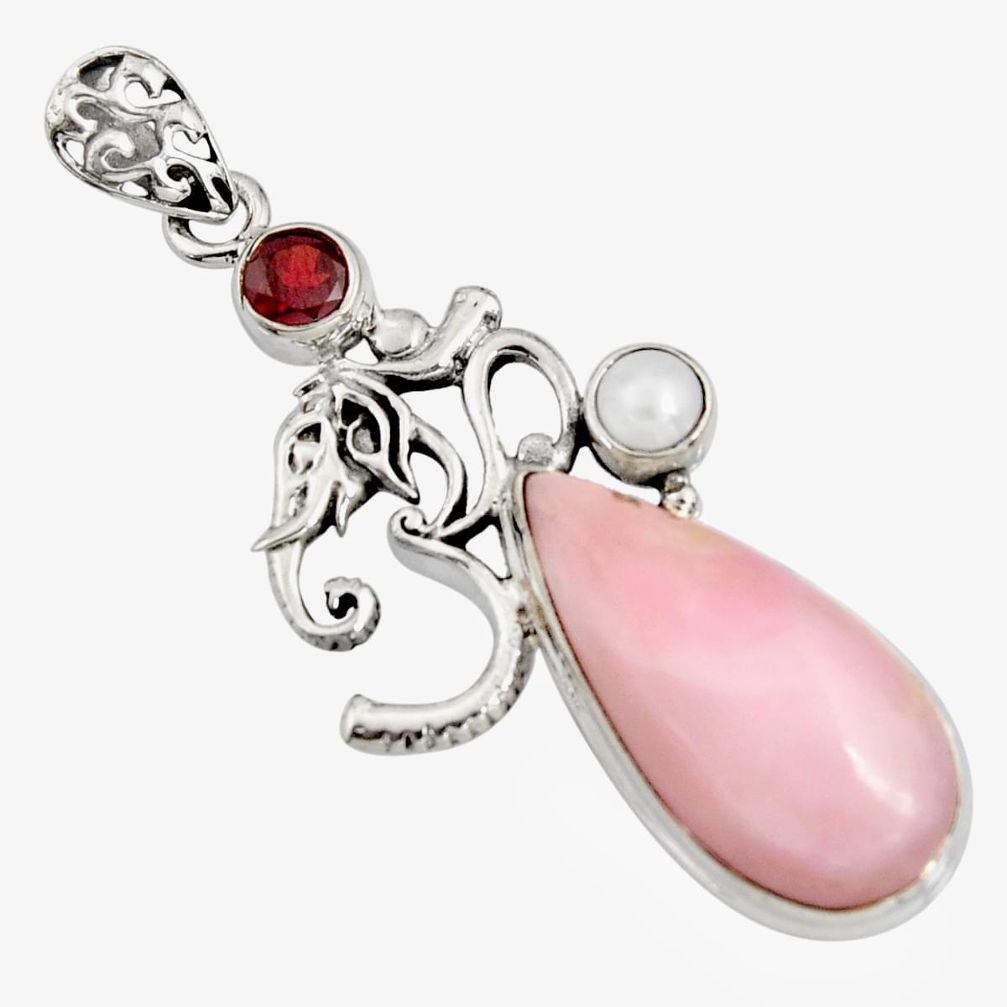 925 sterling silver 18.94cts natural pink opal garnet pearl pendant r8134