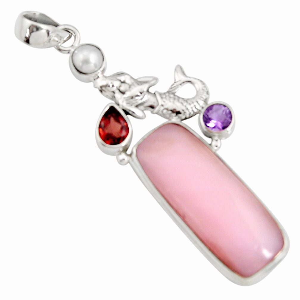 22.22cts natural pink opal amethyst 925 silver fairy mermaid pendant r8138