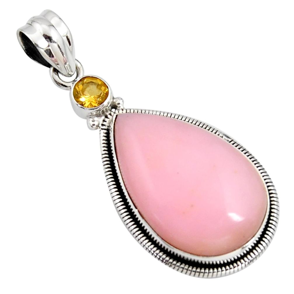 18.88cts natural pink opal citrine 925 sterling silver pendant jewelry r8145