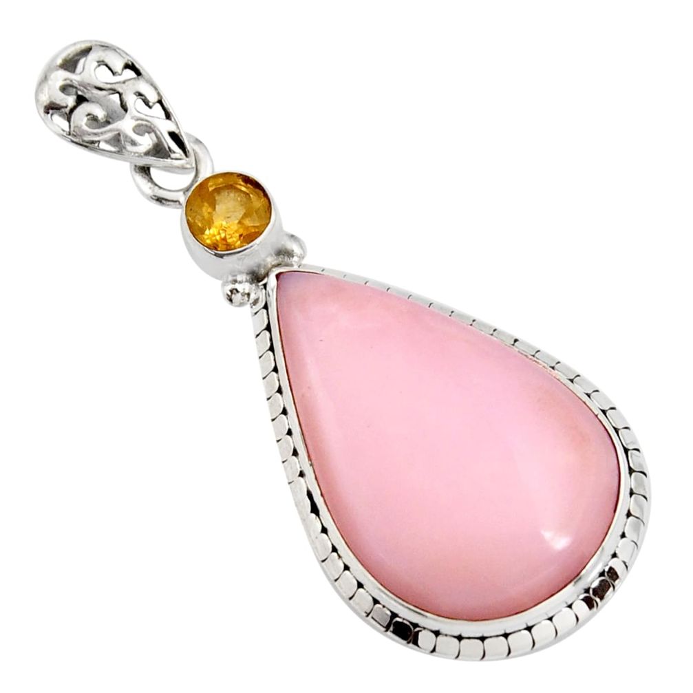 15.65cts natural pink opal citrine 925 sterling silver pendant jewelry r8152