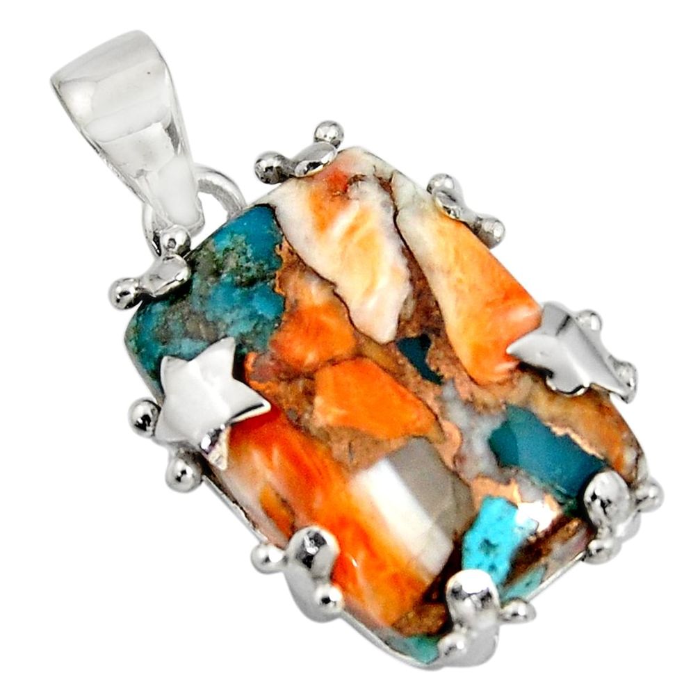 21.68cts multi color spiny oyster arizona turquoise 925 silver pendant r8217