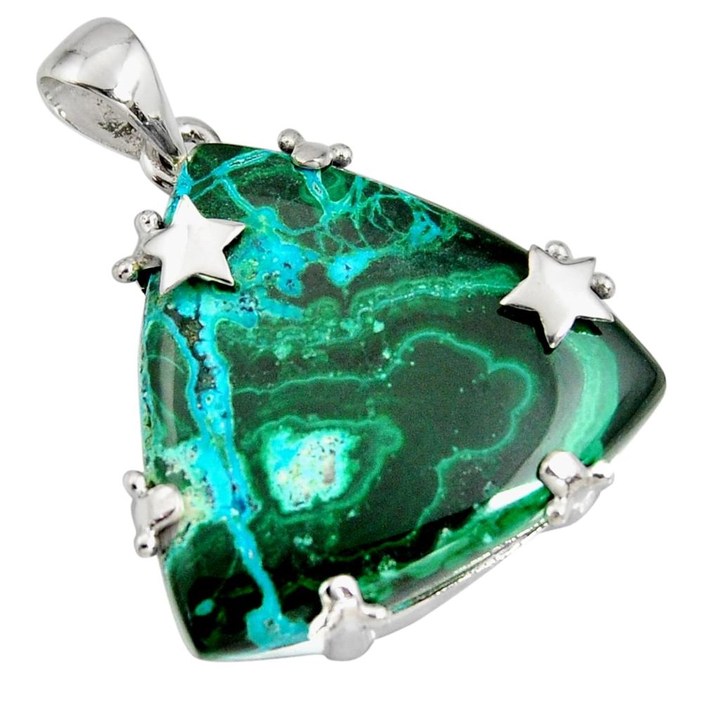 34.48cts natural green malachite in chrysocolla 925 silver star pendant r8225